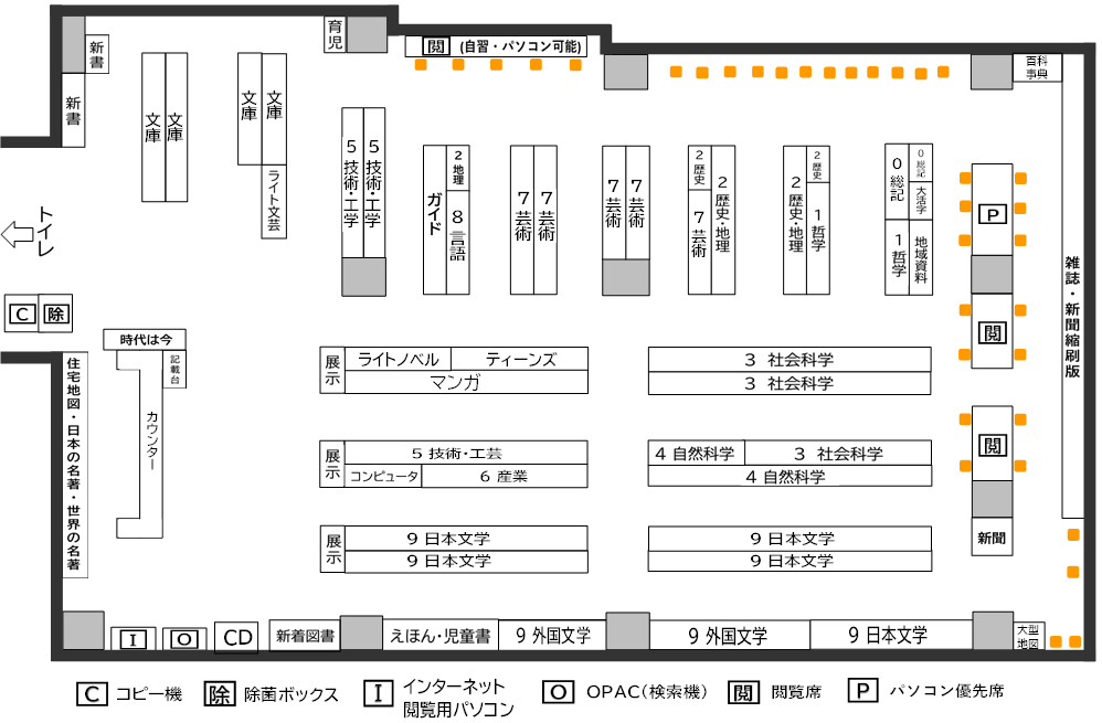 上高田図書館2階のフロア図