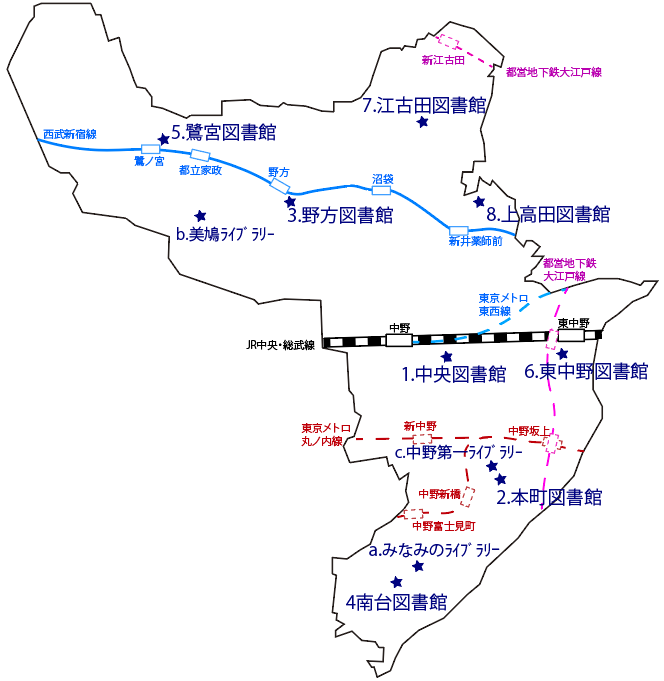 中野区立図書館の地図